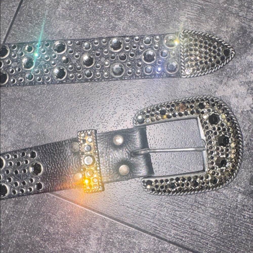 RARE 80’s Michael Morrison 36 INCH Belt Silver Studded Black Leather Swarovski